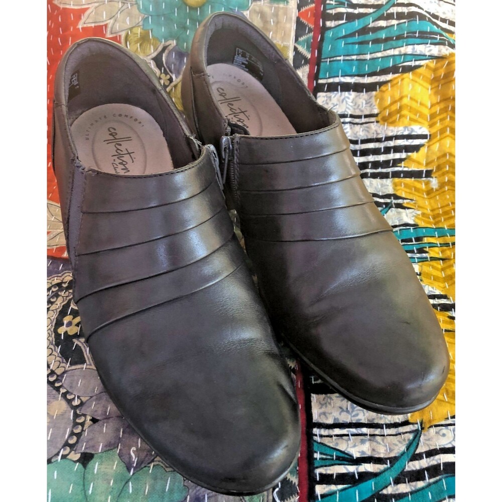 Clarks Collection Shoes Shooties (15260) Leather Size Zip Black Women Sz 10M